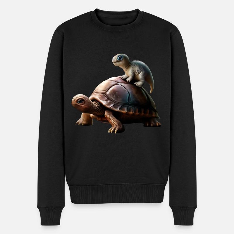 Dinosaurier auf Schildkröte - Männer Premium Bio Pullover - Schwarz