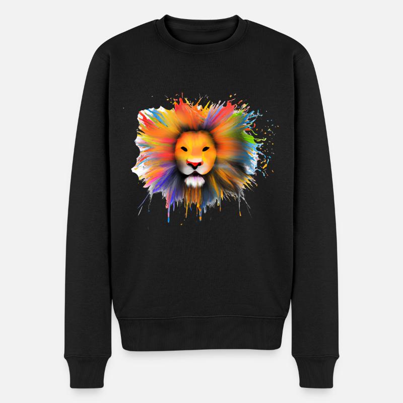 Bunter Löwe - Männer Premium Bio Pullover - Schwarz
