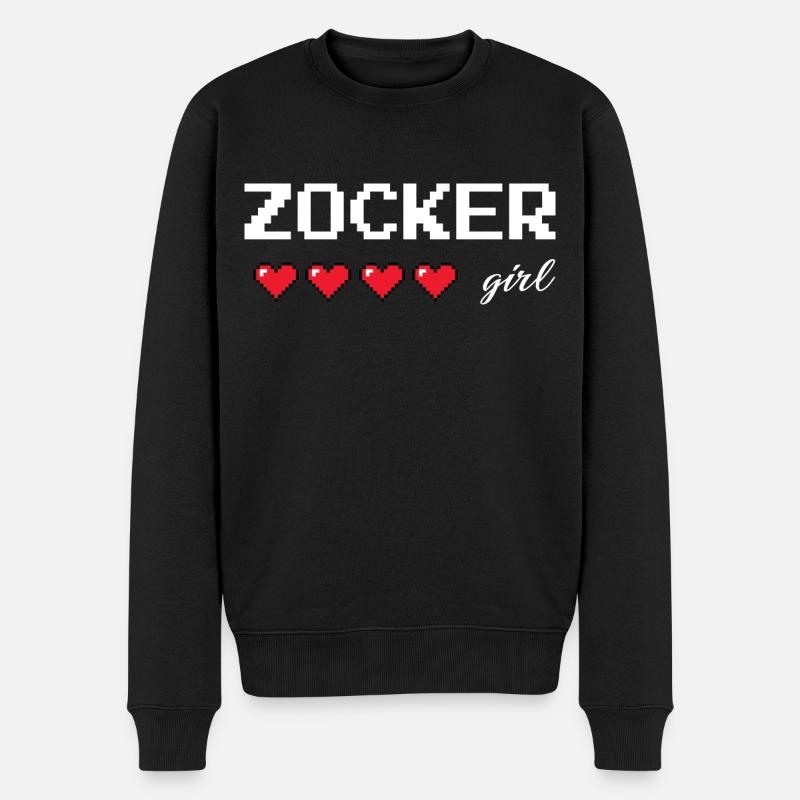 Zocker Girl Retro-Design mit 8-Bit Herz - Männer Premium Bio Pullover - Schwarz