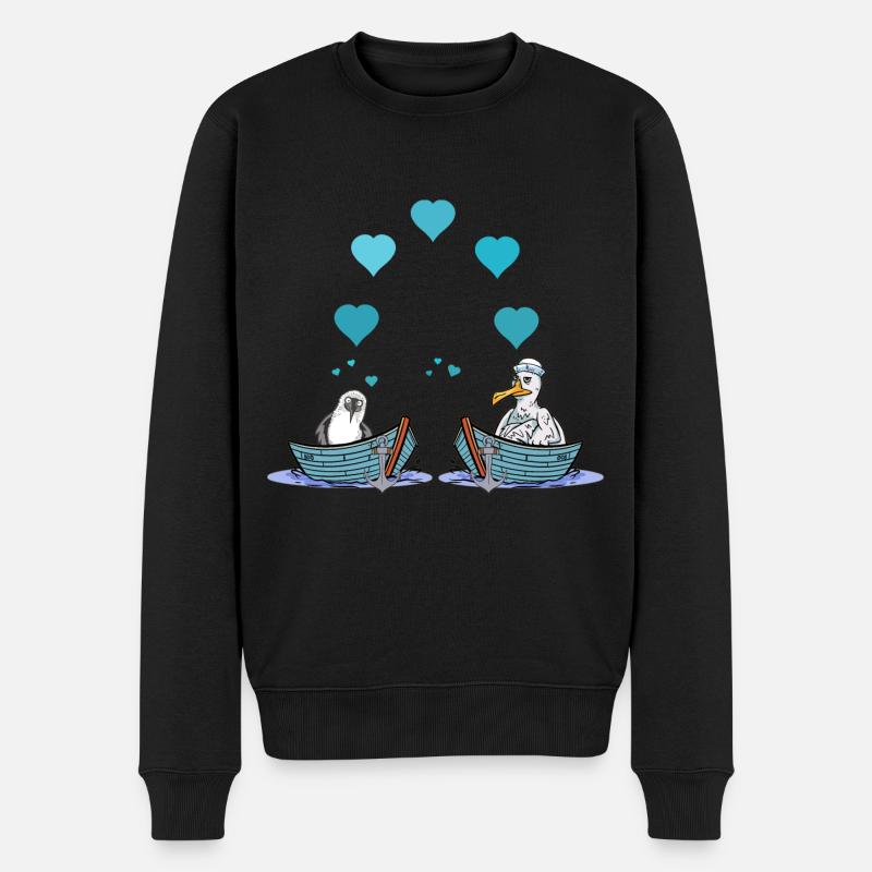 Möwen Möwe Liebe Herz Valentin Seemann Boot - Männer Premium Bio Pullover - Schwarz
