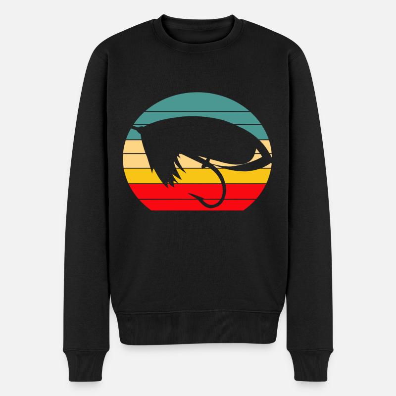 Vintage Fliegenfischen Sonnenuntergang - Männer Premium Bio Pullover - Schwarz