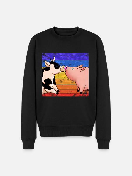 Kuh küsst Schwein - Männer Premium Bio Pullover - Schwarz