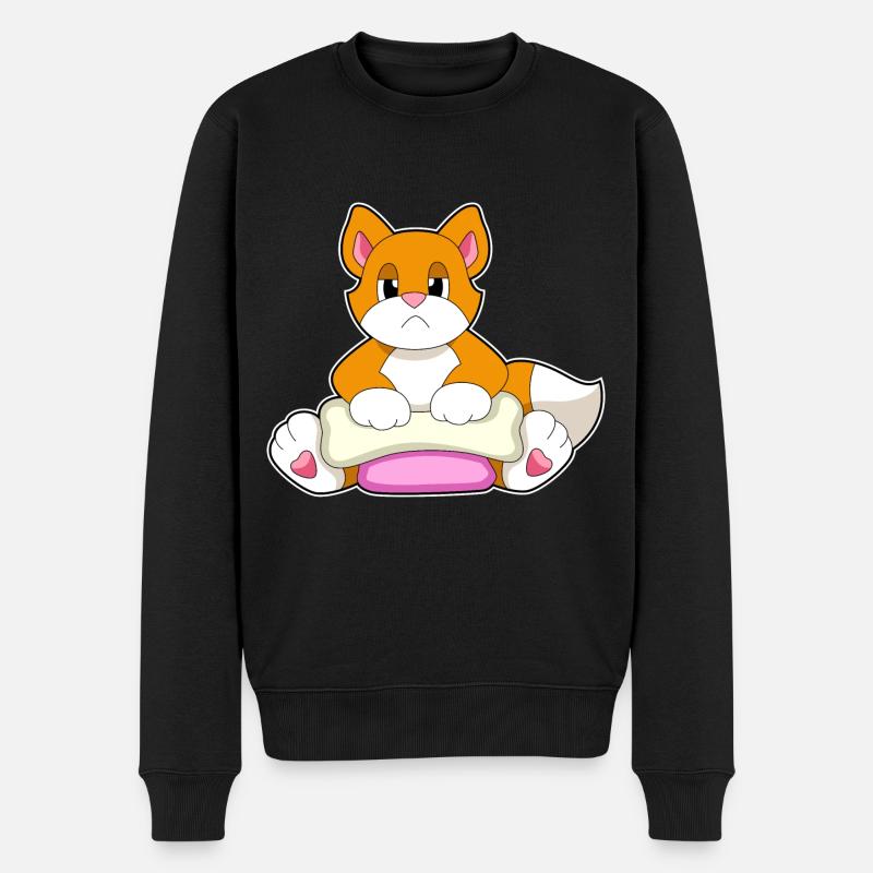 Katze Knochen - Männer Premium Bio Pullover - Schwarz