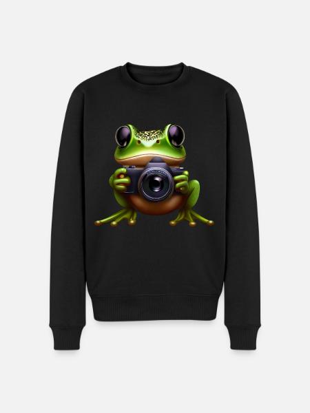 Frosch Fotograf im Einsatz - Männer Premium Bio Pullover - Schwarz