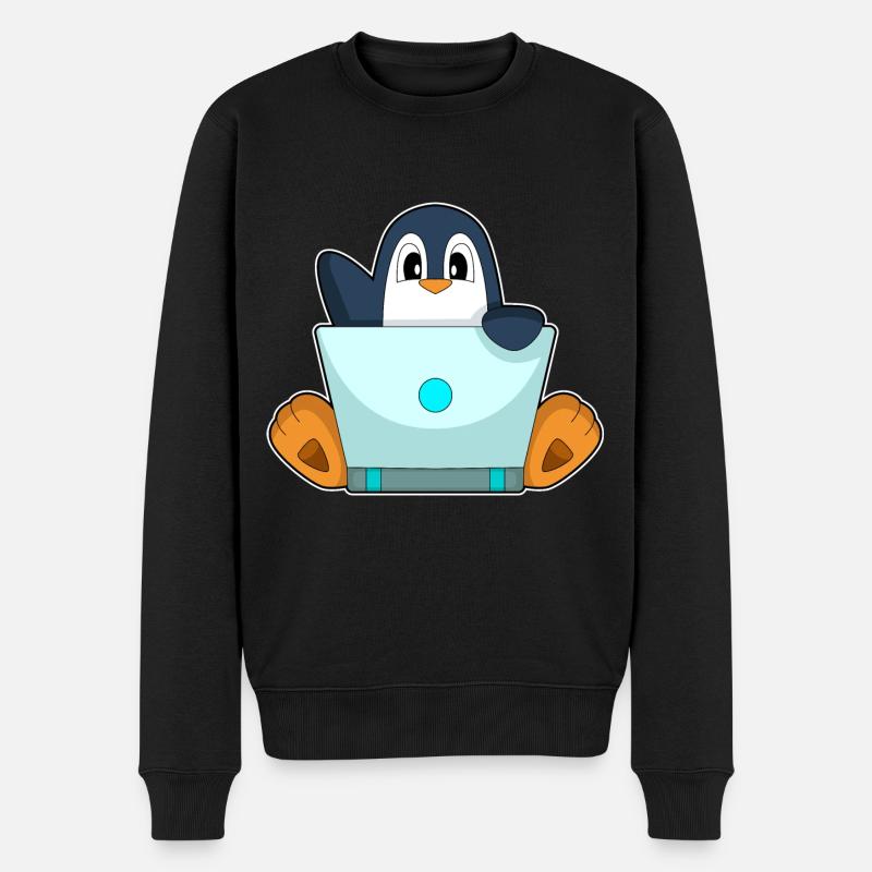 Pinguin Laptop - Männer Premium Bio Pullover - Schwarz