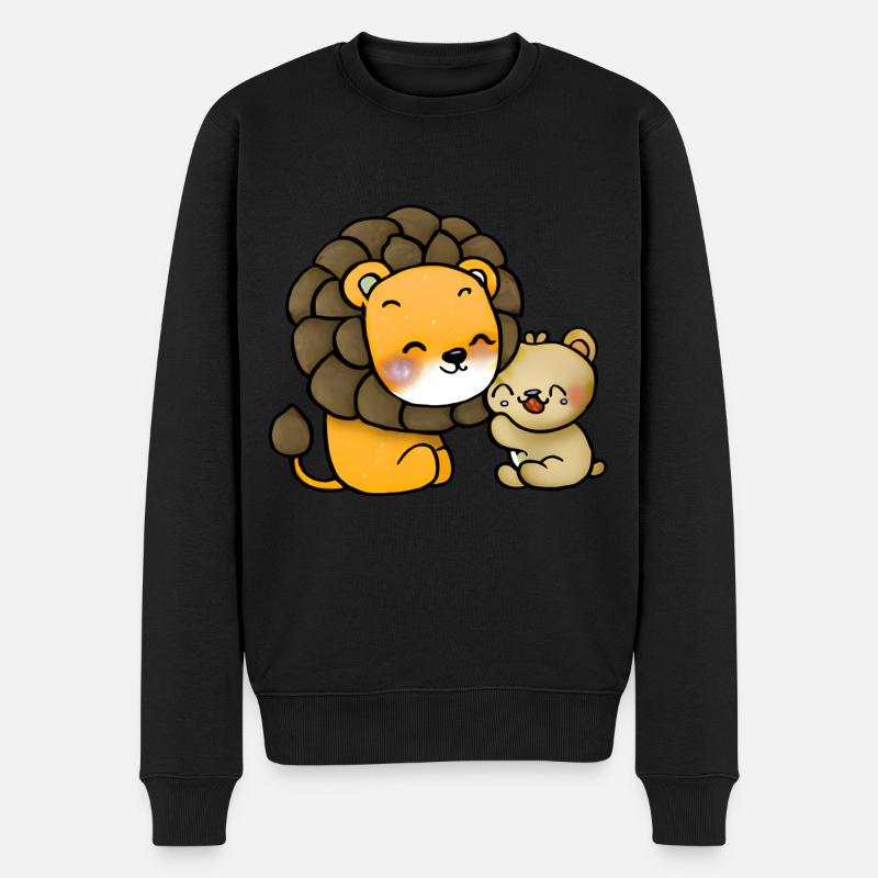Löwe kuschelt Bär - Männer Premium Bio Pullover - Schwarz