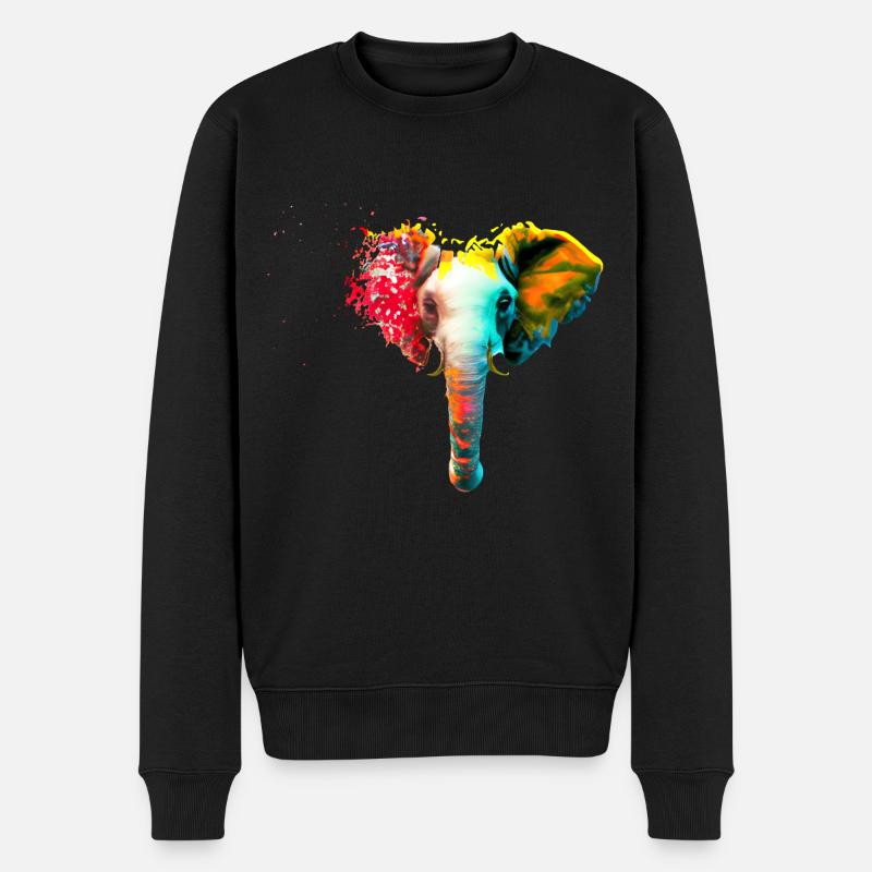 Elefantenkopf mit Farbexplosion - Männer Premium Bio Pullover - Schwarz