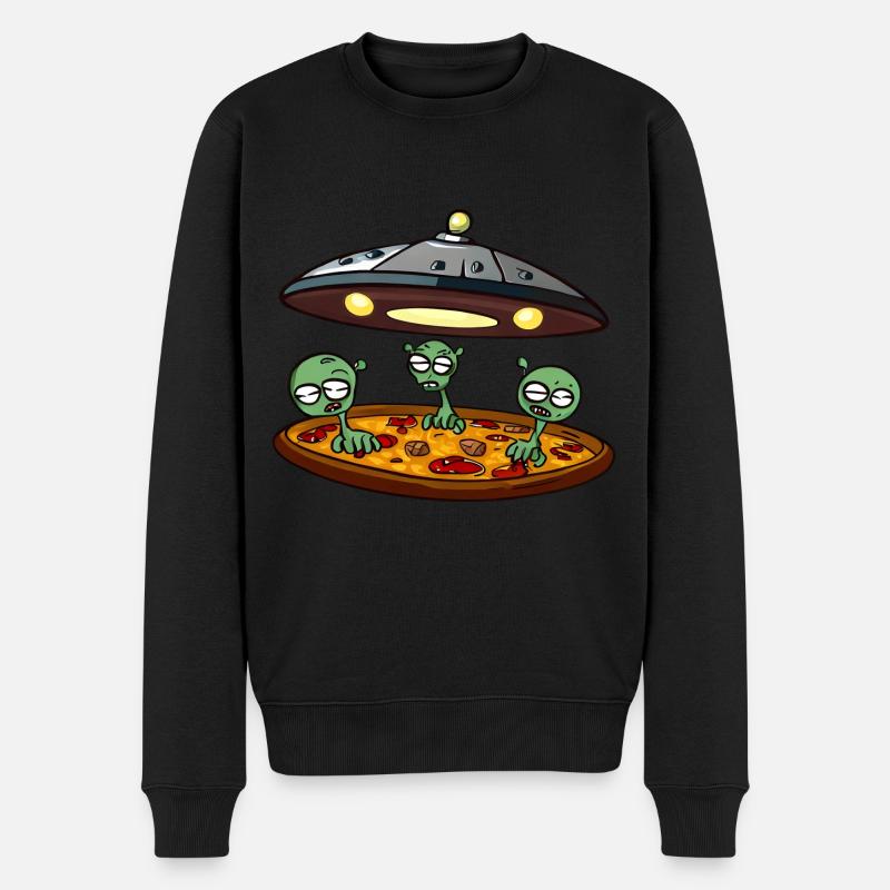 Pizza UFO mit Alien Crew - Männer Premium Bio Pullover - Schwarz