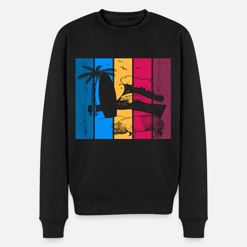 Pig Surfboard Surfboard Surfer Beach - Pull Premium bio Homme - noir