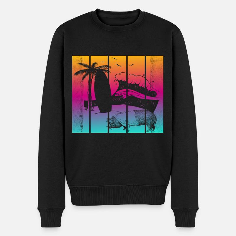 Pig Surfboard Surfboard Surfer Beach - Pull Premium bio Homme - noir