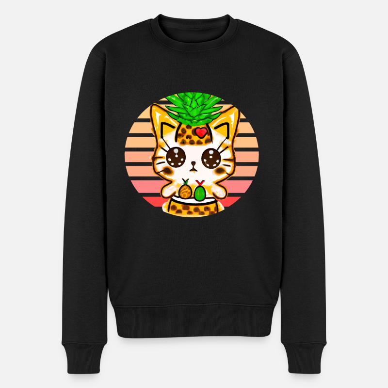 Ananas Katze - Männer Premium Bio Pullover - Schwarz