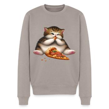 Chat amateur de pizza - Pull Premium bio Homme - taupe - Devant - Nico (187cm)