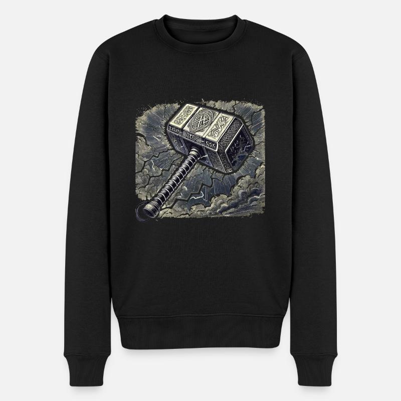 Mjolnir surrounded by lightning - Men's Premium Organic Jumper - black