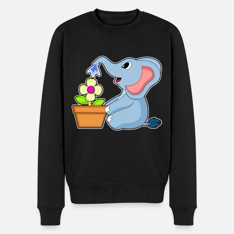 Elefant Blumentopf Blume - Männer Premium Bio Pullover - Schwarz