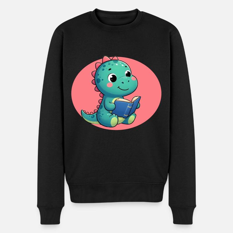 Dino liest Buch - Männer Premium Bio Pullover - Schwarz