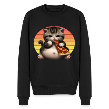 Chat amateur de pizza - Pull Premium bio Homme - noir - Devant - Nico (187cm)