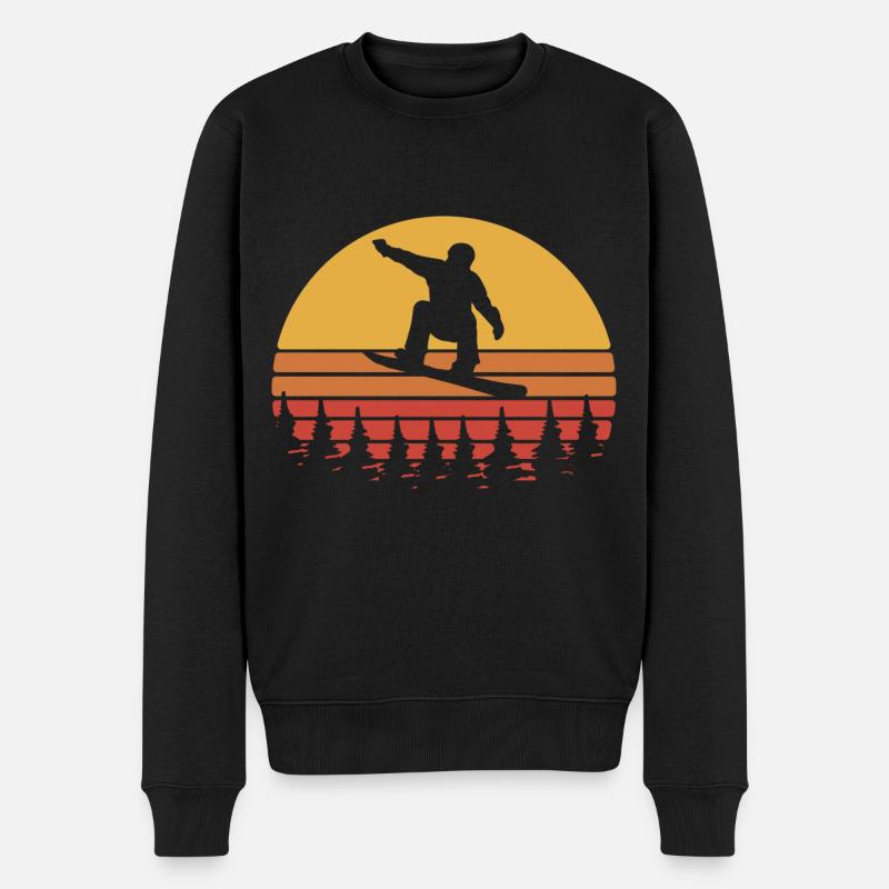 Snowboard Retro Sunset – Weiß & Gelb - Männer Premium Bio Pullover - Schwarz