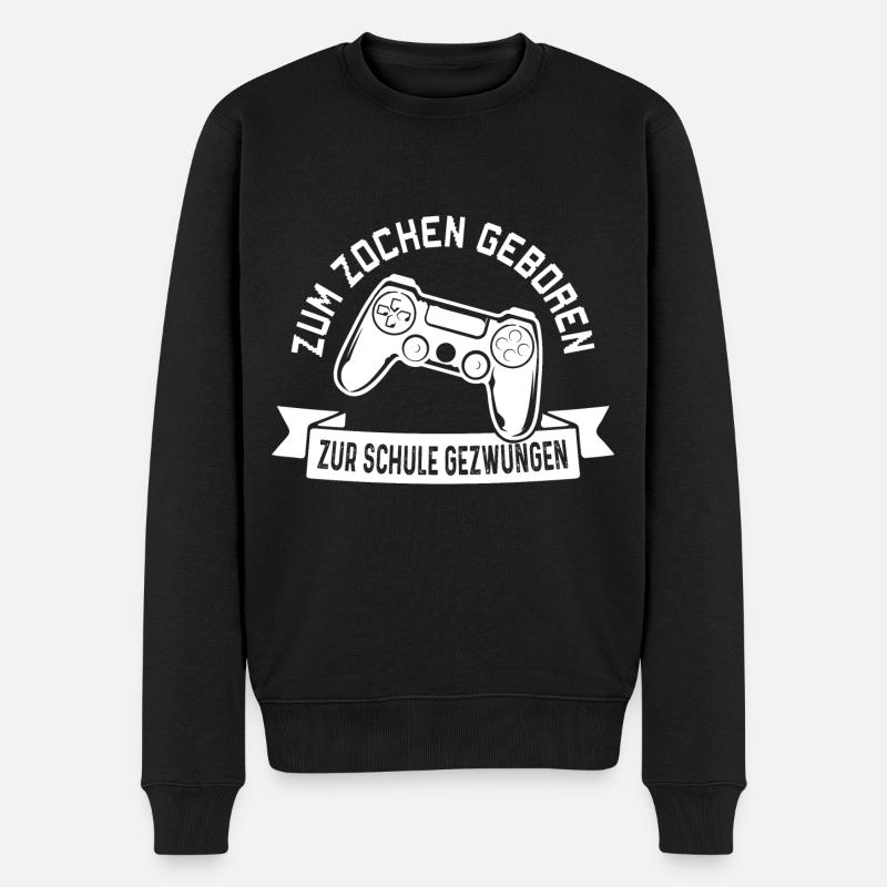 zum zocken geboren zur schule gezwungen - Männer Premium Bio Pullover - Schwarz