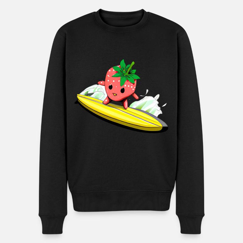 Surfende Erdbeere - Früchte Abenteuer - Männer Premium Bio Pullover - Schwarz