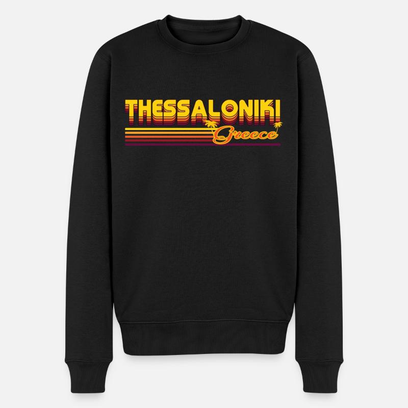 Thessaloniki: Mediterranes Retro-Design - Männer Premium Bio Pullover - Schwarz