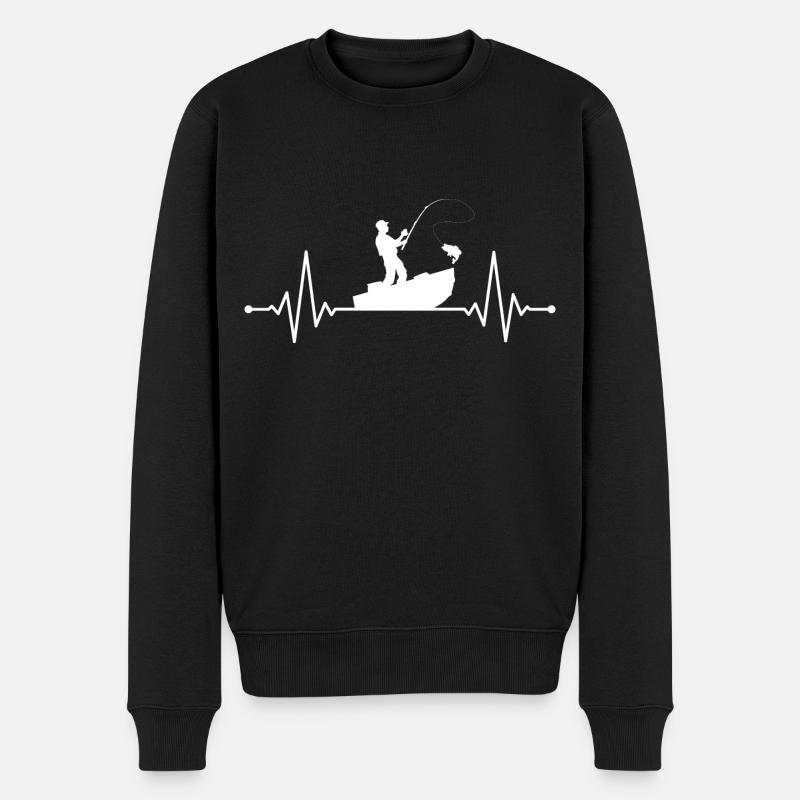Angler Fischer Angeln Herzschlag Frequenz weiß - Männer Premium Bio Pullover - Schwarz