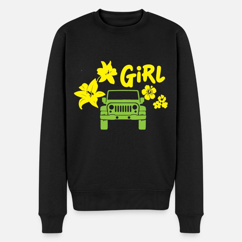 Frau mit Geländewagen - Männer Premium Bio Pullover - Schwarz