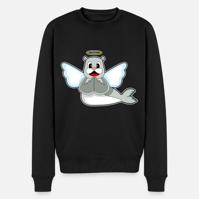 Seehund Engel Engelsflügel - Männer Premium Bio Pullover - Schwarz