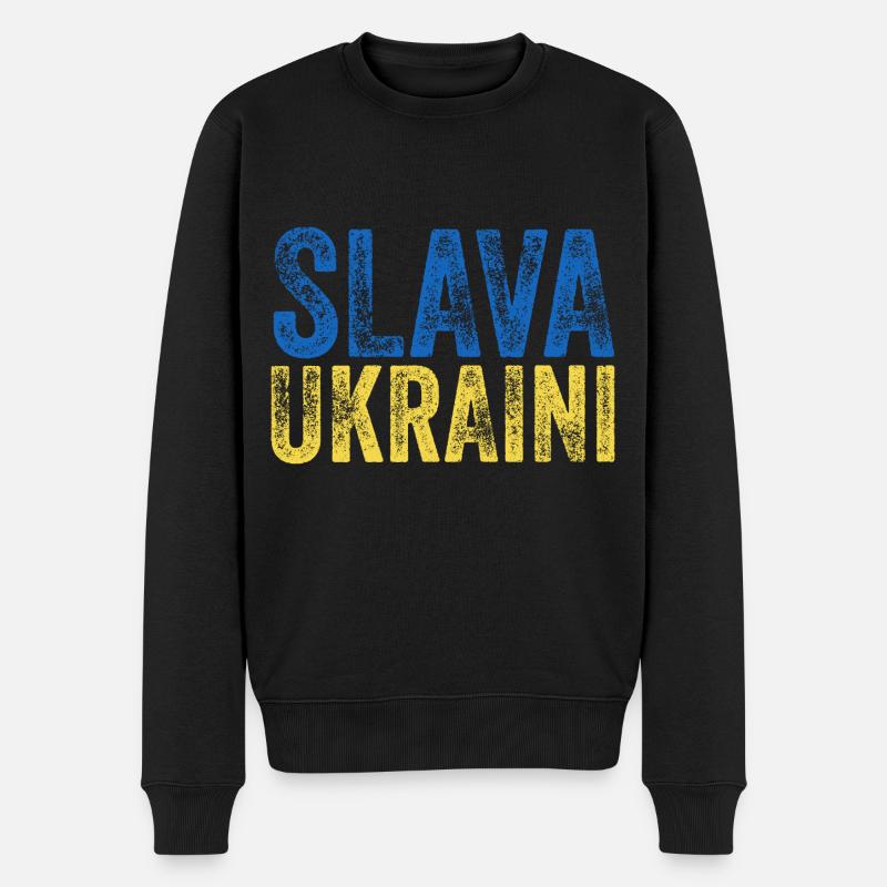 Slava Ukraini - Männer Premium Bio Pullover - Schwarz