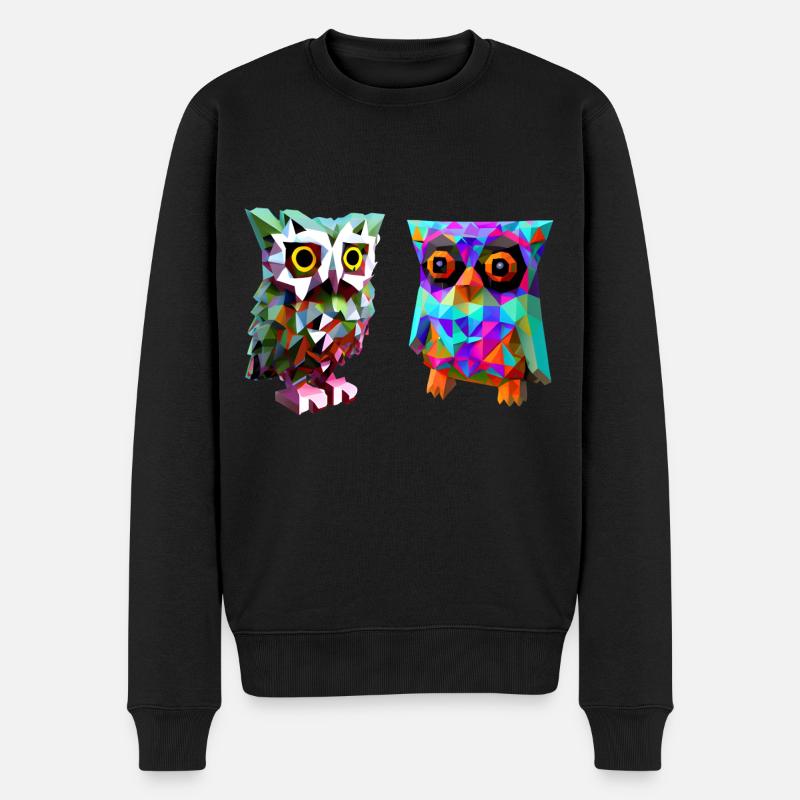 Polygon Eulen - Männer Premium Bio Pullover - Schwarz