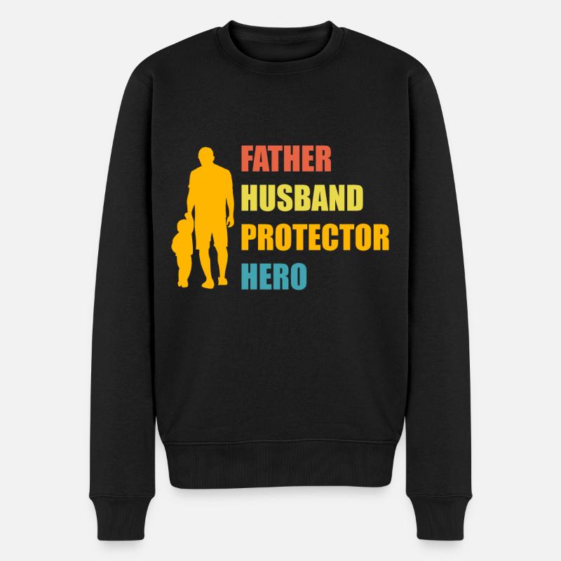 Vater, Ehemann, Beschützer, Held - Männer Premium Bio Pullover - Schwarz
