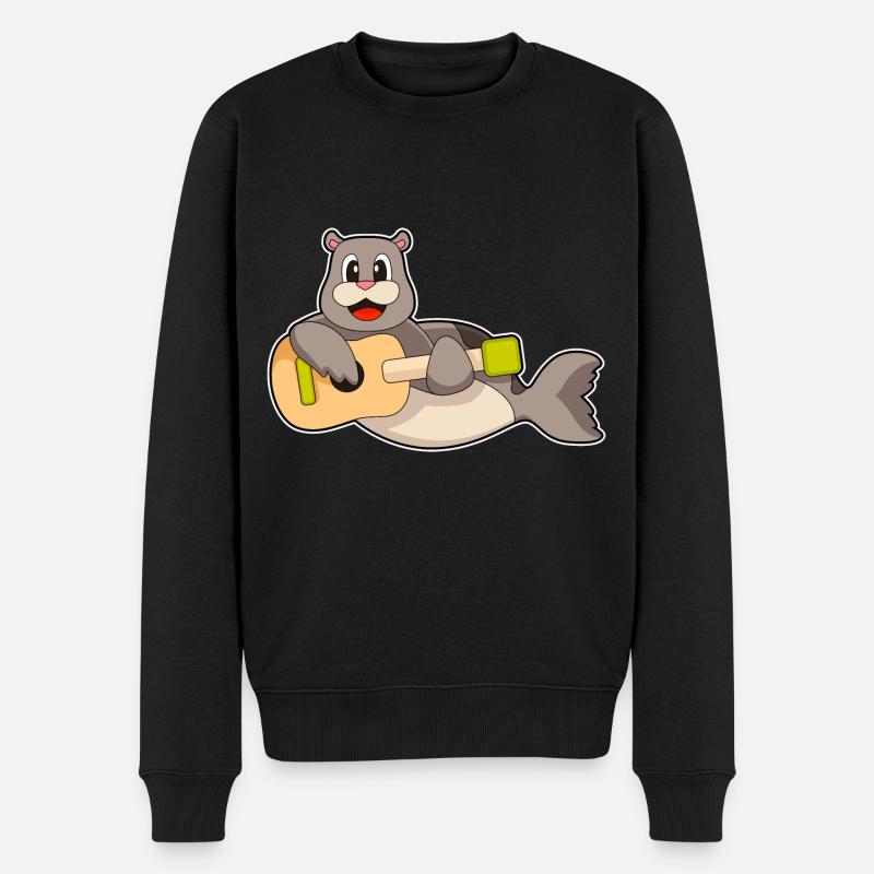 Seehund Musiker Gitarre Musik - Männer Premium Bio Pullover - Schwarz