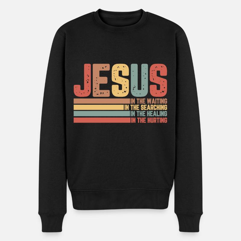 Jesus - Männer Premium Bio Pullover - Schwarz