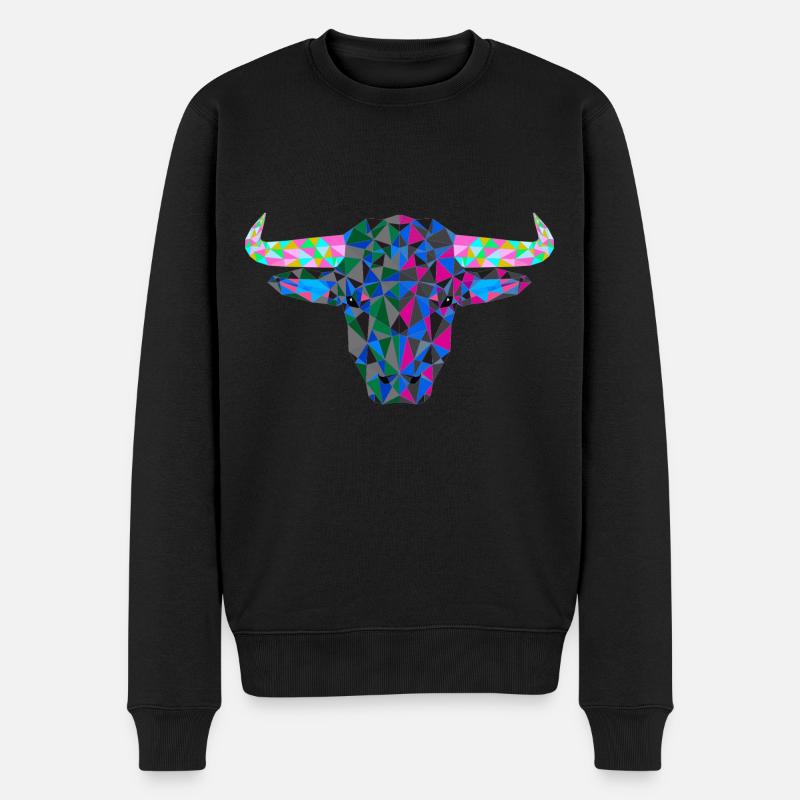 Rind Stier Ochse Hörner Polygon Rinder - Männer Premium Bio Pullover - Schwarz