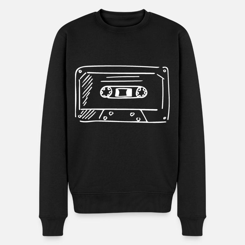 Kassette Retro Zeichnung - Männer Premium Bio Pullover - Schwarz