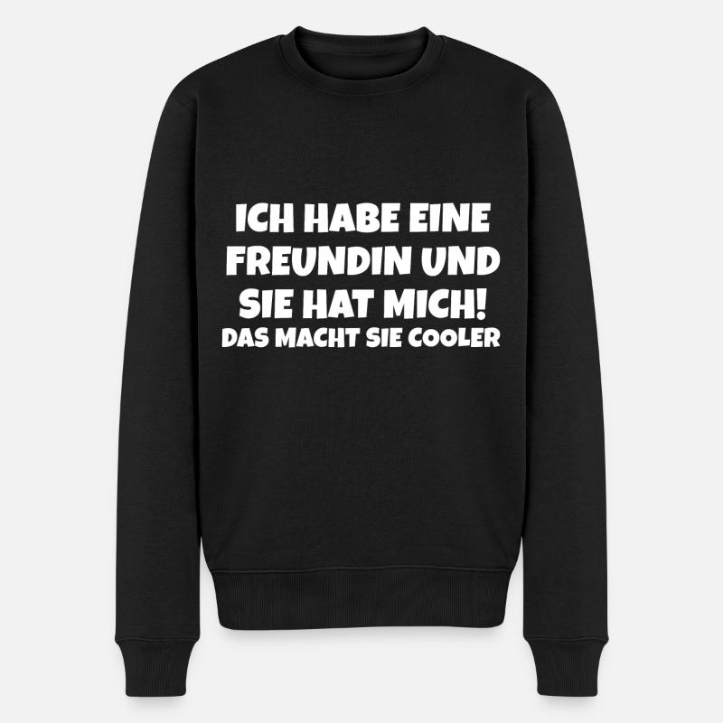 Ich habe eine Freundin Spruch Vergeben Vatertag - Männer Premium Bio Pullover - Schwarz