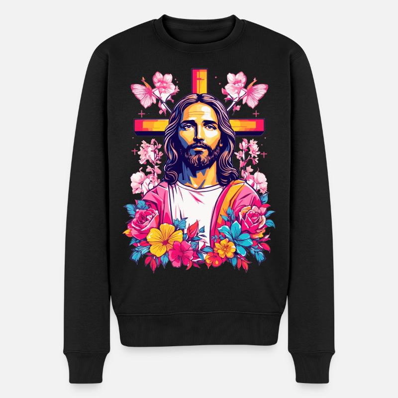 Jesus Christus - Männer Premium Bio Pullover - Schwarz