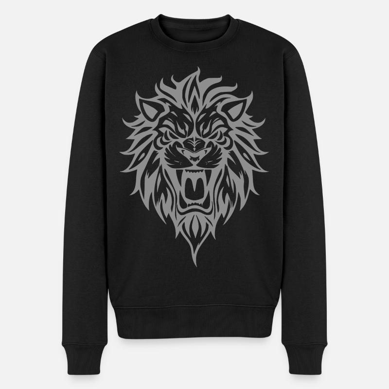 Löwe Tribal Löwenkopf Tattoo - Männer Premium Bio Pullover - Schwarz