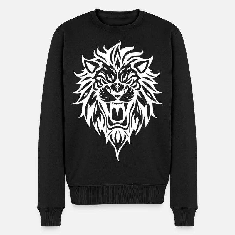 Kraftvoller Löwenkopfsilhouette - Männer Premium Bio Pullover - Schwarz