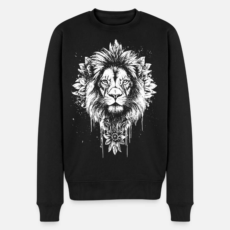 Löwe Gesicht Löwenkopf Mandala - Männer Premium Bio Pullover - Schwarz