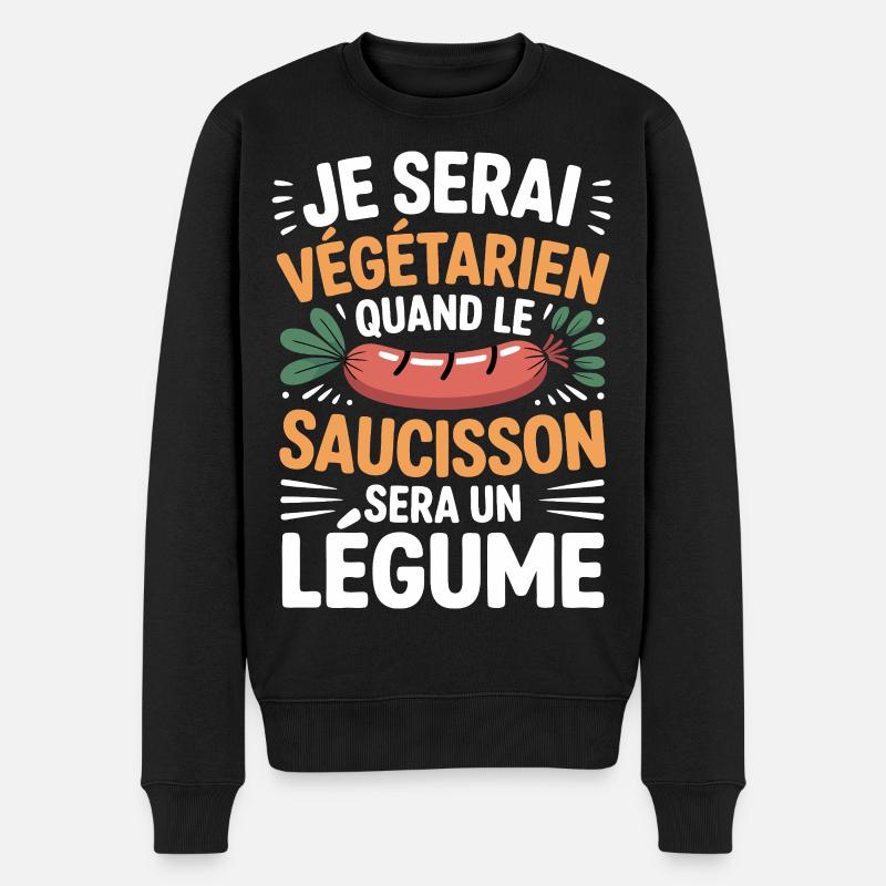 Humour Saucisson – Jamais Végétarien - Pull Premium bio Homme - noir