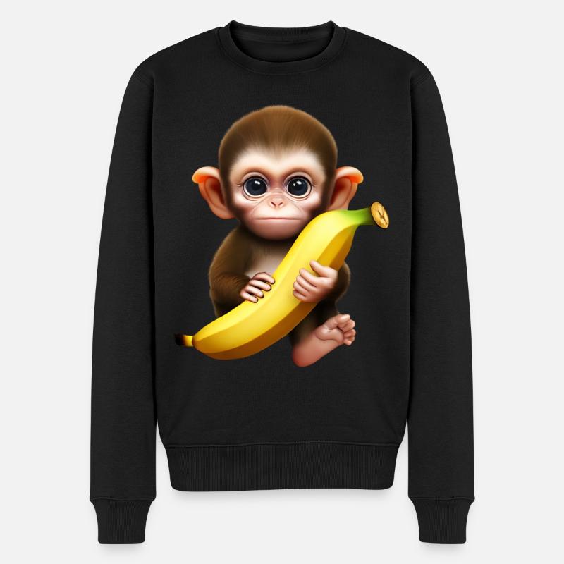 Singe mignon avec banane géante - Pull Premium bio Homme - noir