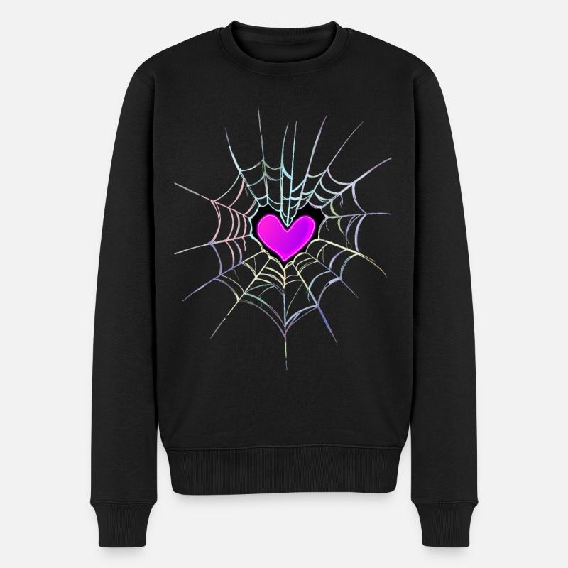Spinnennetz Herz Halloween - Männer Premium Bio Pullover - Schwarz
