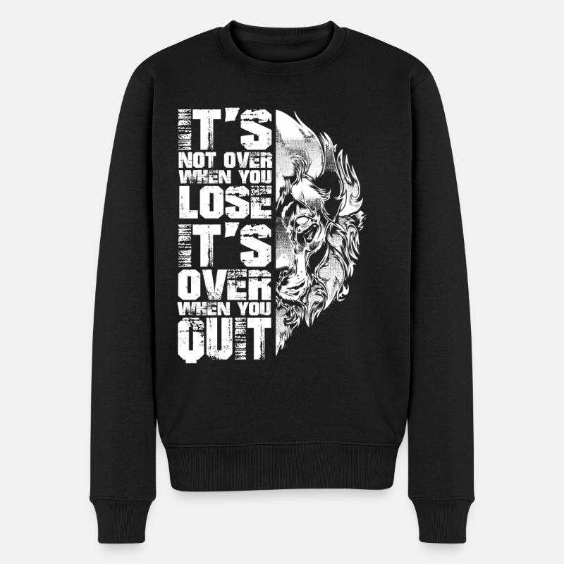 Löwe Motivation Spruch Aufgeben Geschenk Stärke - Männer Premium Bio Pullover - Schwarz