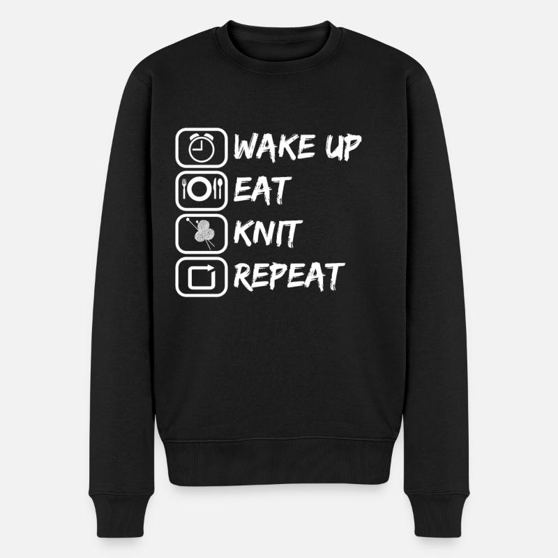 Wake up eat knit repeat stricken als Hobby - Männer Premium Bio Pullover - Schwarz