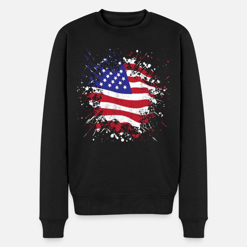 USA Fahne Amerika Flagge - Männer Premium Bio Pullover - Schwarz