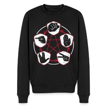 Nerdy Schere Stein Papier plus Echse & Spock Spiel - Männer Premium Bio Pullover - Schwarz - Vorne - Nico (187cm)