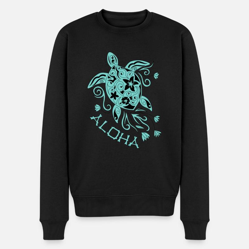 Schöne Mandala Schildkröte mit dem Spruch Aloha - Männer Premium Bio Pullover - Schwarz