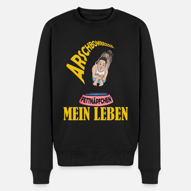 Mein Leben warte Fettnäpfchen Anlauf Arschbombe - Männer Premium Bio Pullover - Schwarz