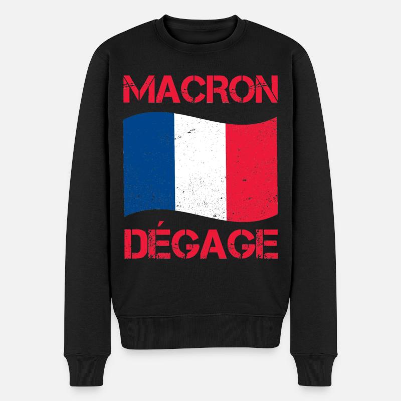 Macron löscht den Aufstand der gelben Weste unter französischer Flagge - Männer Premium Bio Pullover - Schwarz