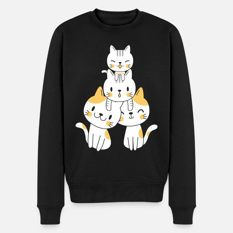 Kawaii Katzen - Männer Premium Bio Pullover - Schwarz